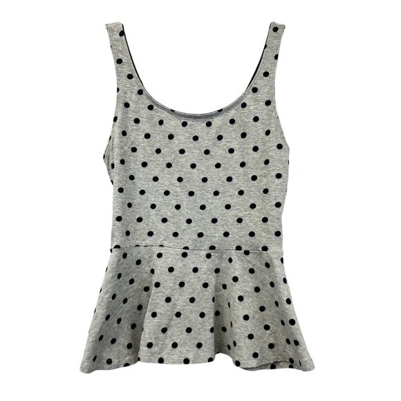 Express Womens Sleeveless Cropped Peplum To Gray/Blue Polka Dot Size XS - Picture 1 of 8